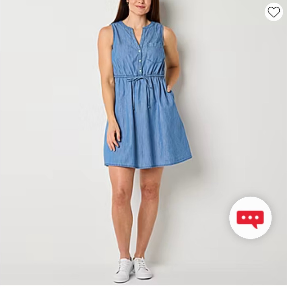 NEW women’s Sleeveless Blue med wash Denim Dress size XLT 100% cotton summery.